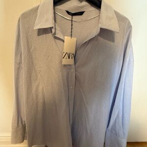 Zara Men's Light Blue Pinstripe Shirt